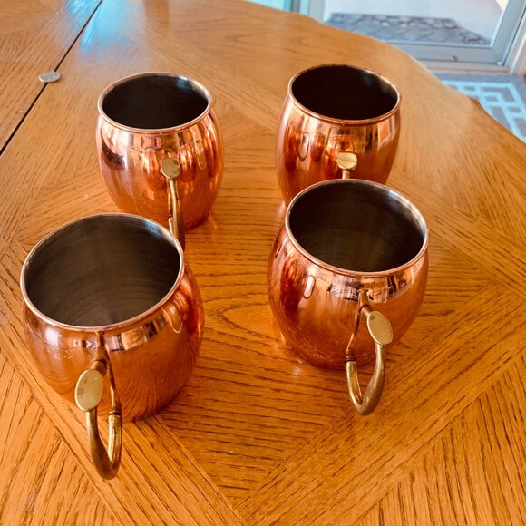 OGGI 4 Copper Mugs with EZ-Grip Brass Handle Moscow Mule Liquid Drinks - Picture 1 of 11